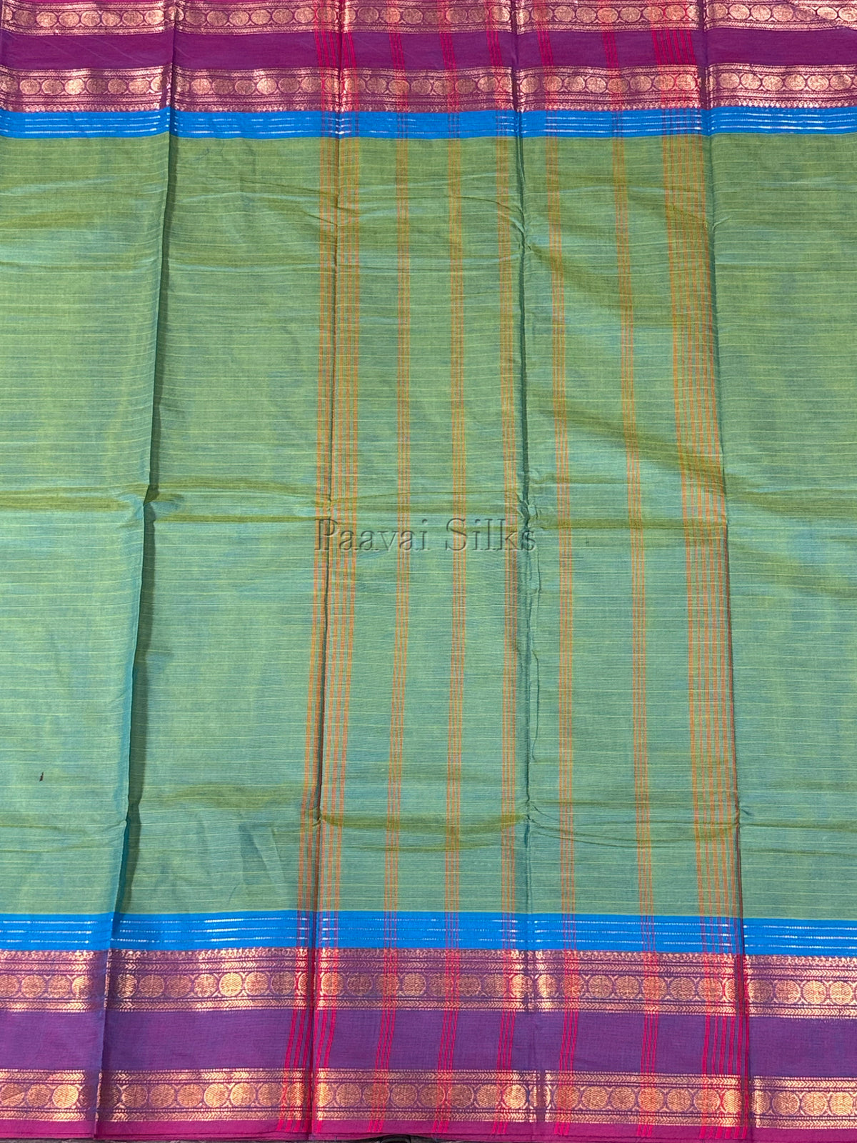 Olive Green Saree with Purple Gold Zari Border