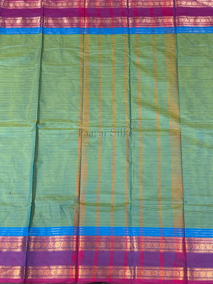 Olive Green Saree with Purple Gold Zari Border