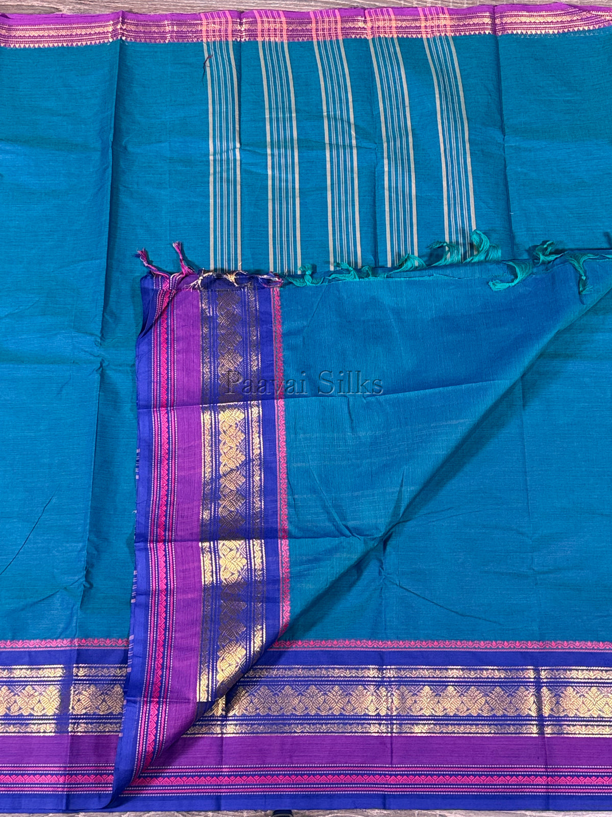 Double shade Blue Saree with Royal Blue & Purple Gold Zari Border