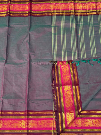 Dual Shade magenta blue Saree with Magenta Peacock Zari Border