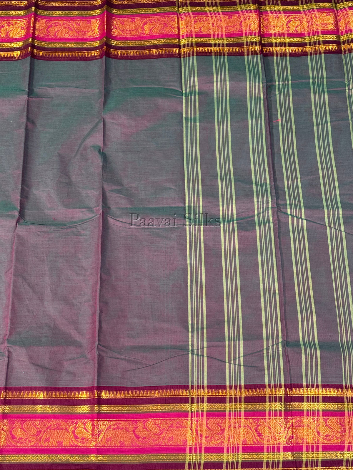Dual Shade magenta blue Saree with Magenta Peacock Zari Border