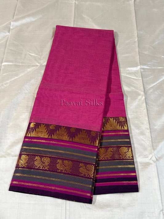 Rich Pink Saree with Deep Purple Peacock Zari Border