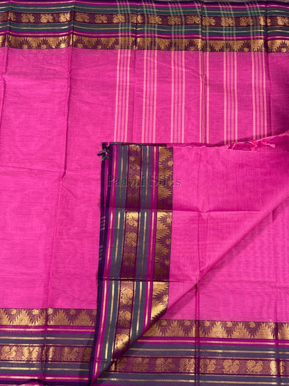 Rich Pink Saree with Deep Purple Peacock Zari Border