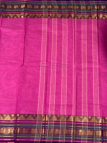 Rich Pink Saree with Deep Purple Peacock Zari Border