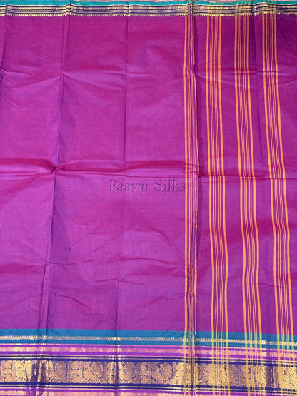 Purple Saree with Peacock Green & Navy Blue Zari Border