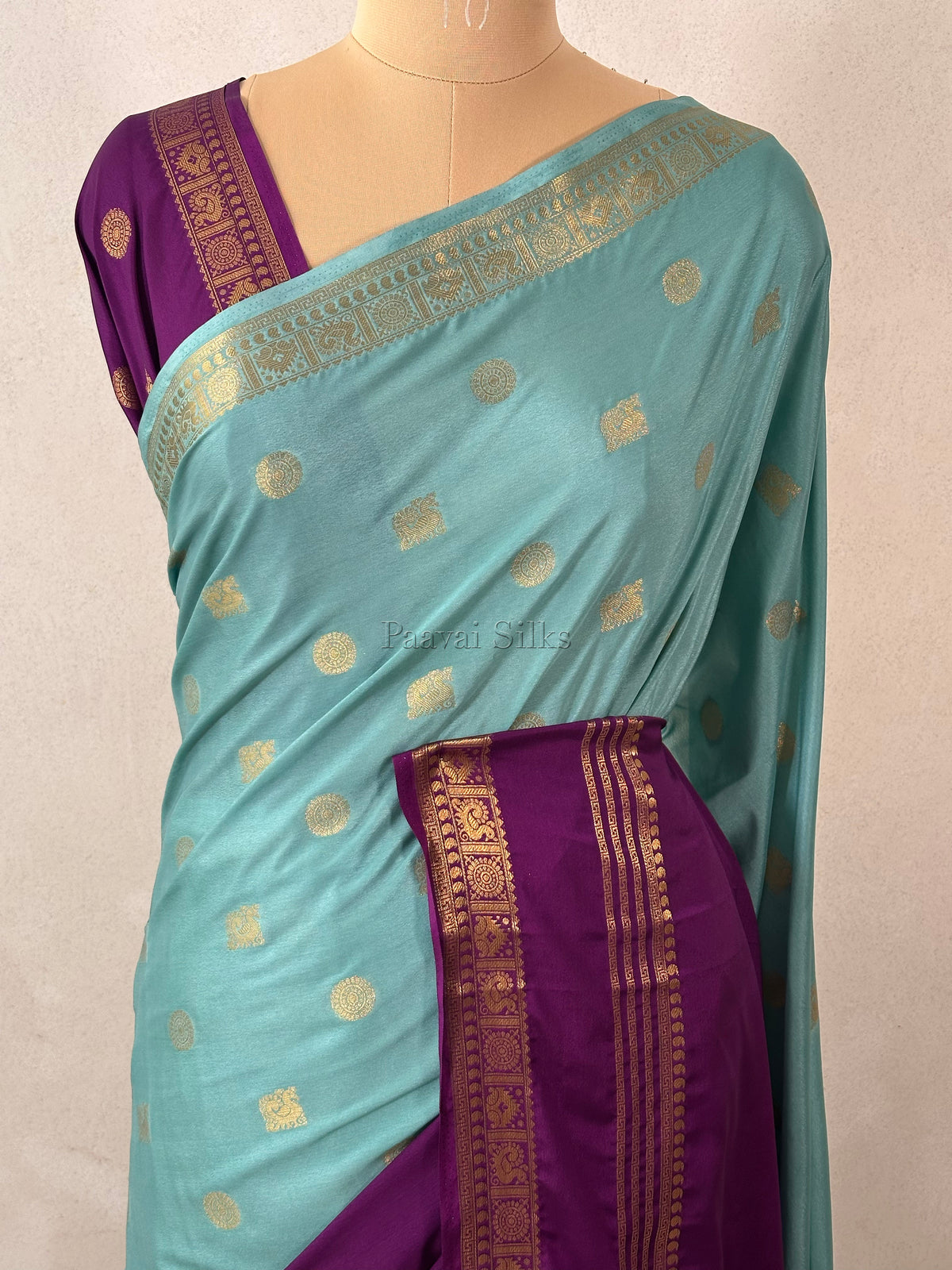 Aqua Blue & Purple Half and Half Saree with Rettapet Border