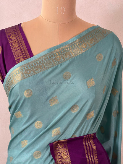 Aqua Blue & Purple Half and Half Saree with Rettapet Border