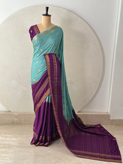 Aqua Blue & Purple Half and Half Saree with Rettapet Border