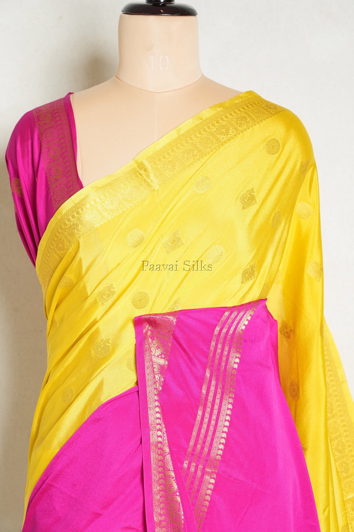 Yellow & Pink Half and Half Saree with Rettapet Border