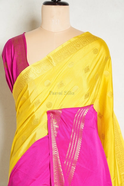 Yellow & Pink Half and Half Saree with Rettapet Border
