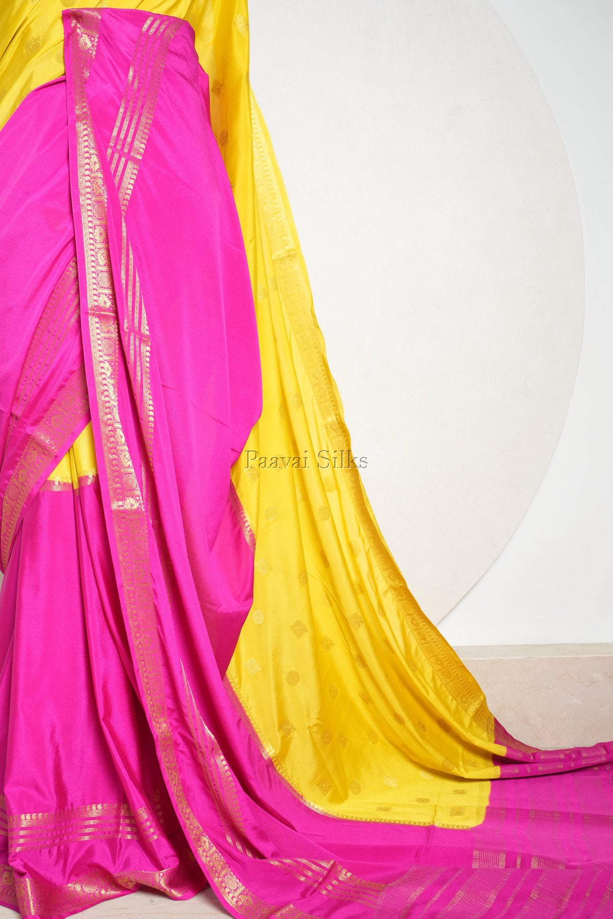 Yellow & Pink Half and Half Saree with Rettapet Border
