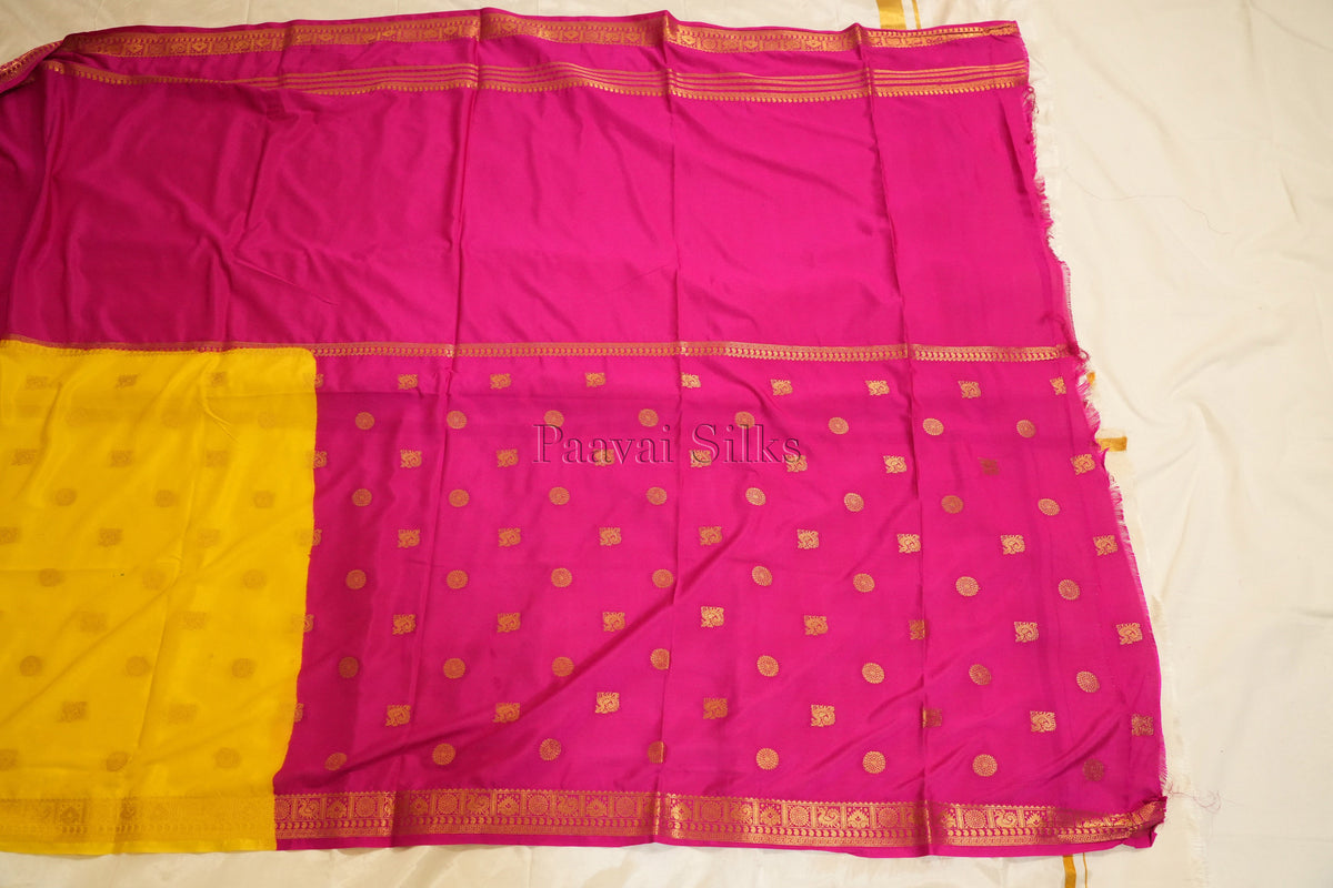 Yellow & Pink Half and Half Saree with Rettapet Border