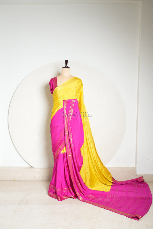 Yellow & Pink Half and Half Saree with Rettapet Border