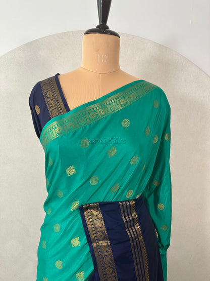Peacock Green & Navy Blue Half and Half Saree with Rettapet Border