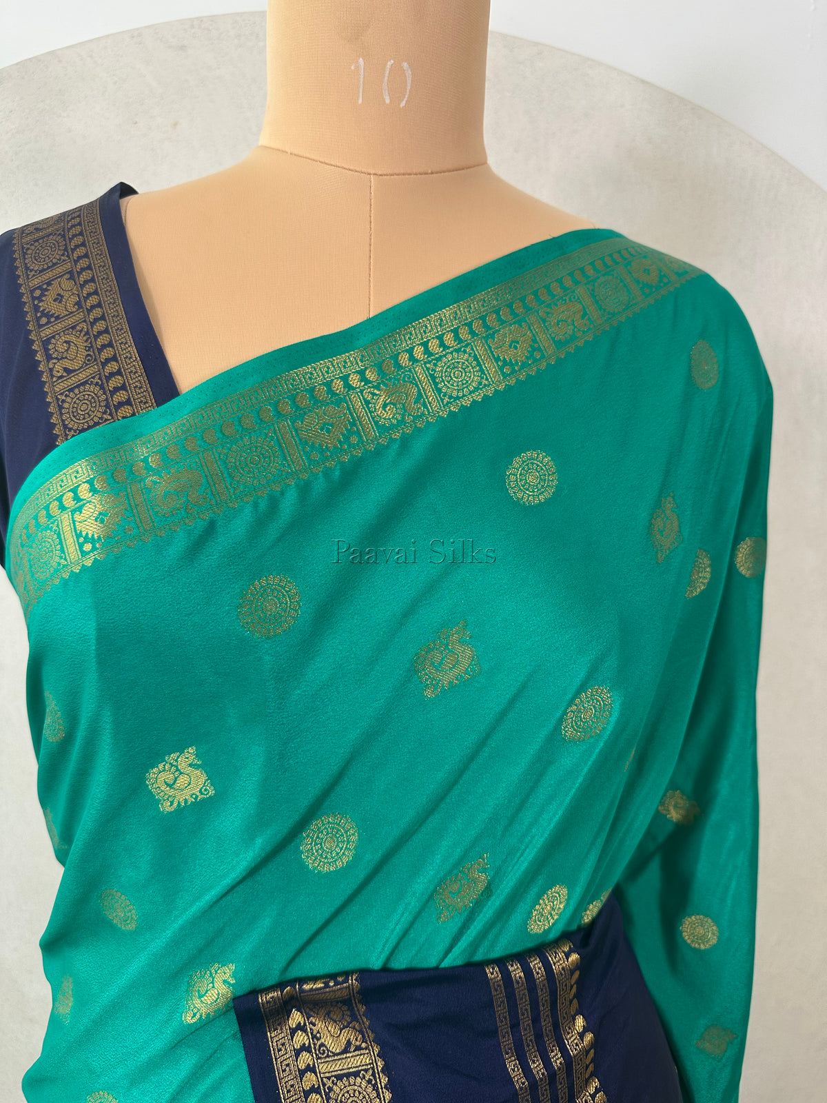 Peacock Green & Navy Blue Half and Half Saree with Rettapet Border