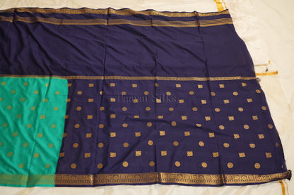 Peacock Green & Navy Blue Half and Half Saree with Rettapet Border