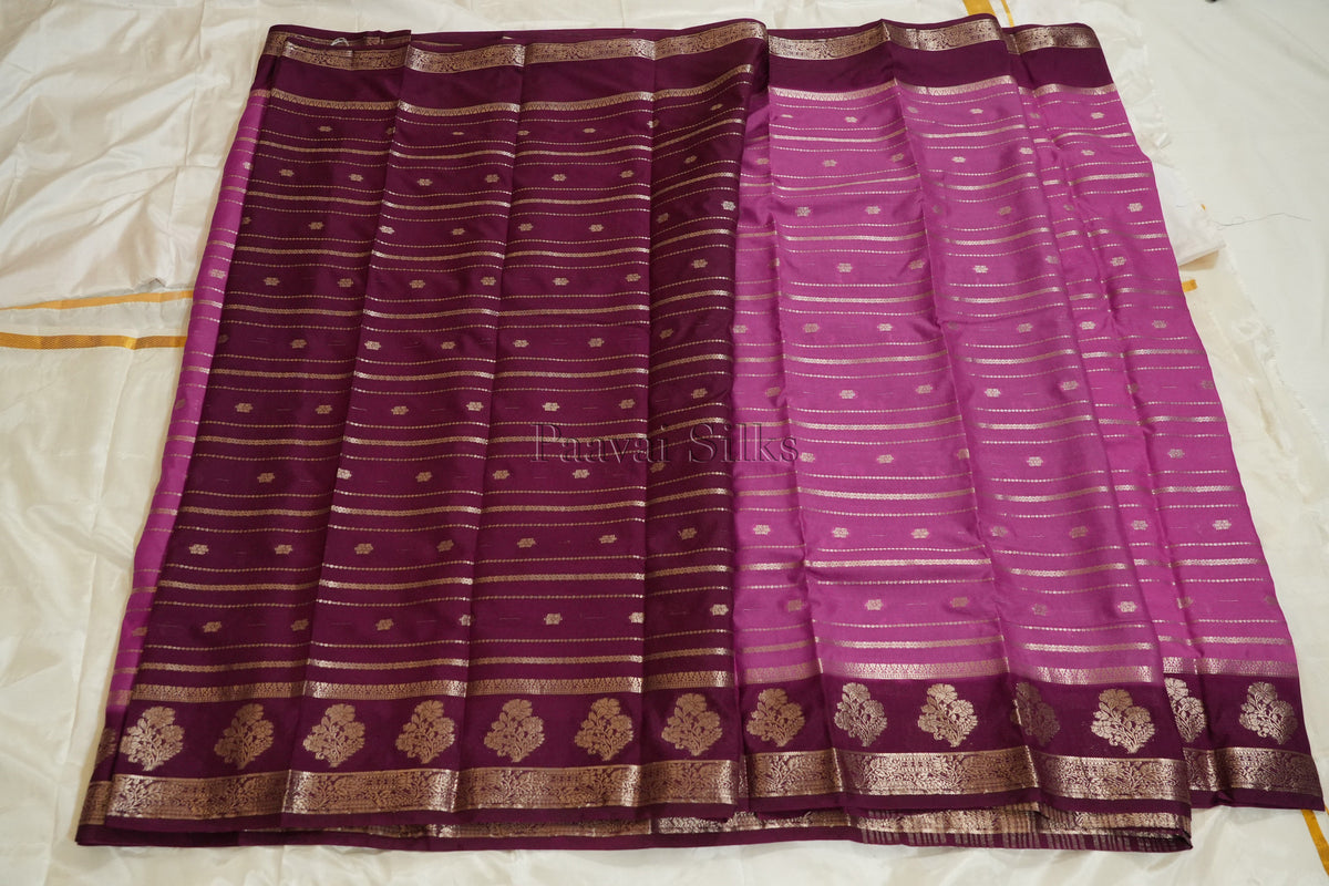 Pink Semi Mysore Silk Saree with Wine Contrast Border