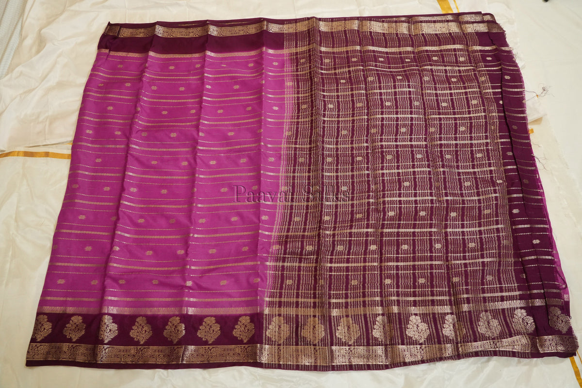 Pink Semi Mysore Silk Saree with Wine Contrast Border