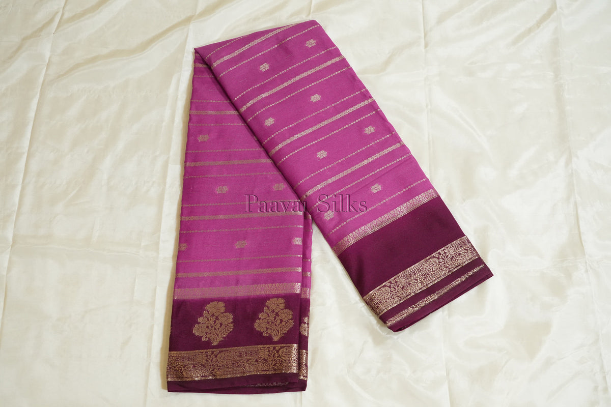 Pink Semi Mysore Silk Saree with Wine Contrast Border