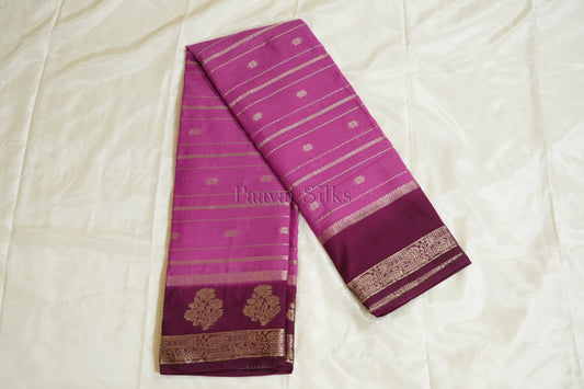Pink Semi Mysore Silk Saree with Wine Contrast Border