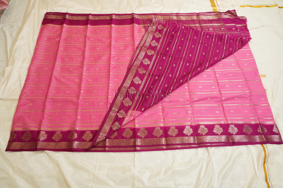 Pink Semi Mysore Silk Saree with Magenta Contrast Border