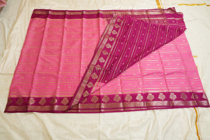Pink Semi Mysore Silk Saree with Magenta Contrast Border