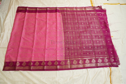 Pink Semi Mysore Silk Saree with Magenta Contrast Border