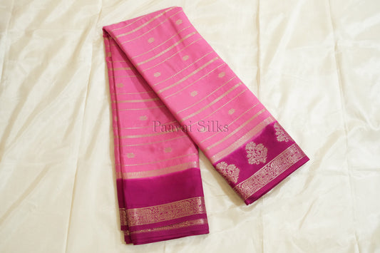 Pink Semi Mysore Silk Saree with Magenta Contrast Border