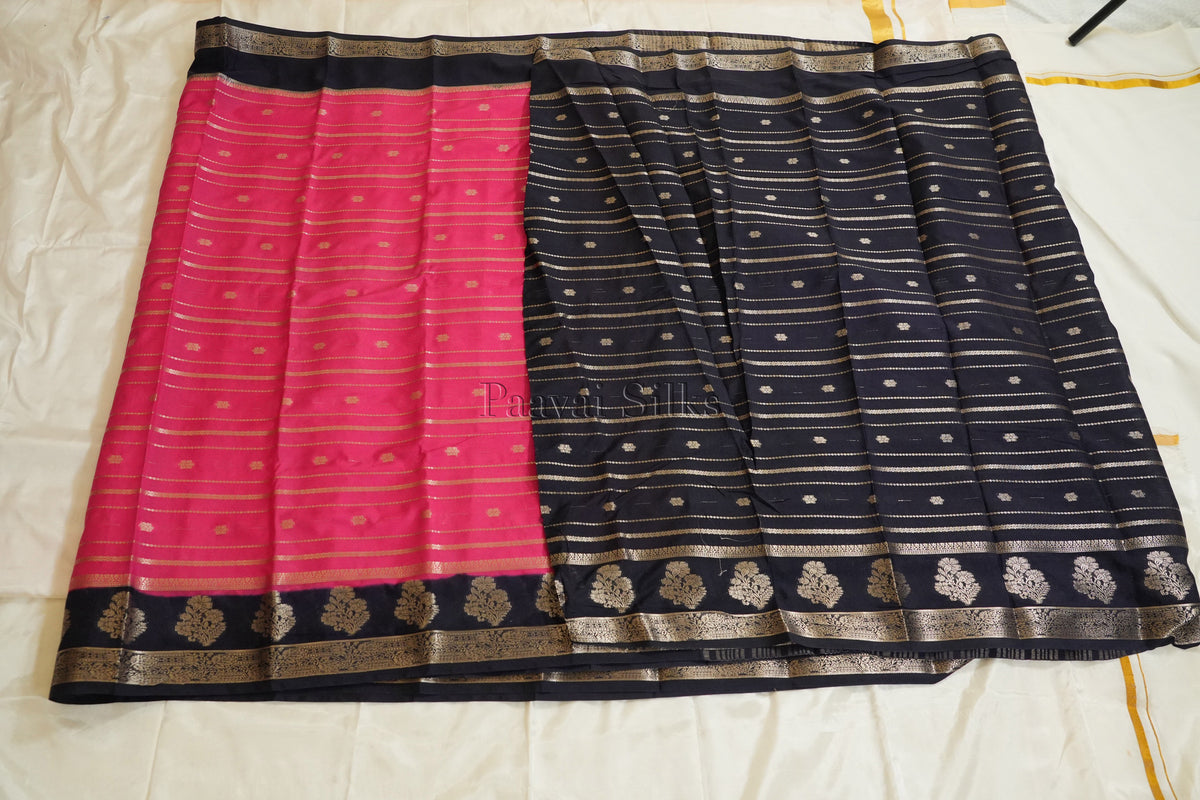 Pink Semi Mysore Silk Saree with Black Contrast Borde