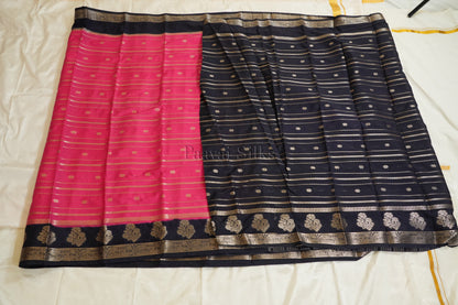 Pink Semi Mysore Silk Saree with Black Contrast Borde