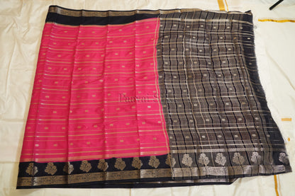Pink Semi Mysore Silk Saree with Black Contrast Borde