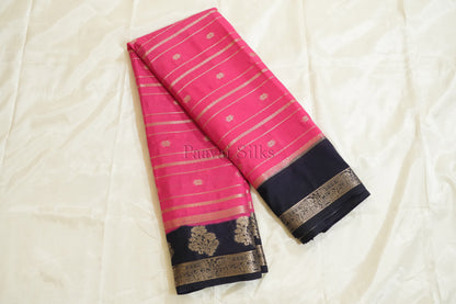 Pink Semi Mysore Silk Saree with Black Contrast Borde