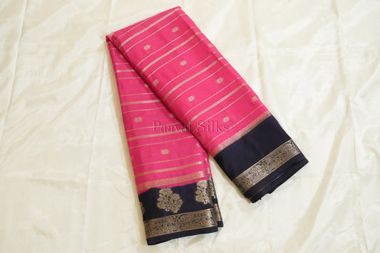 Pink Semi Mysore Silk Saree with Black Contrast Borde