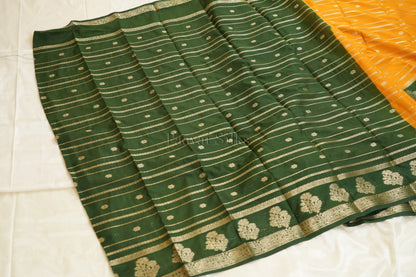 Mango Yellow Semi Mysore Silk Saree with Bottle Green Contrast Border