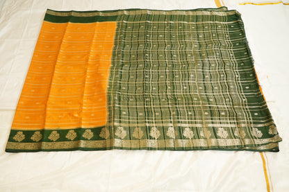 Mango Yellow Semi Mysore Silk Saree with Bottle Green Contrast Border