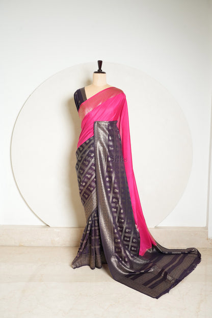 Magenta & Deep Purple Half and Half Saree