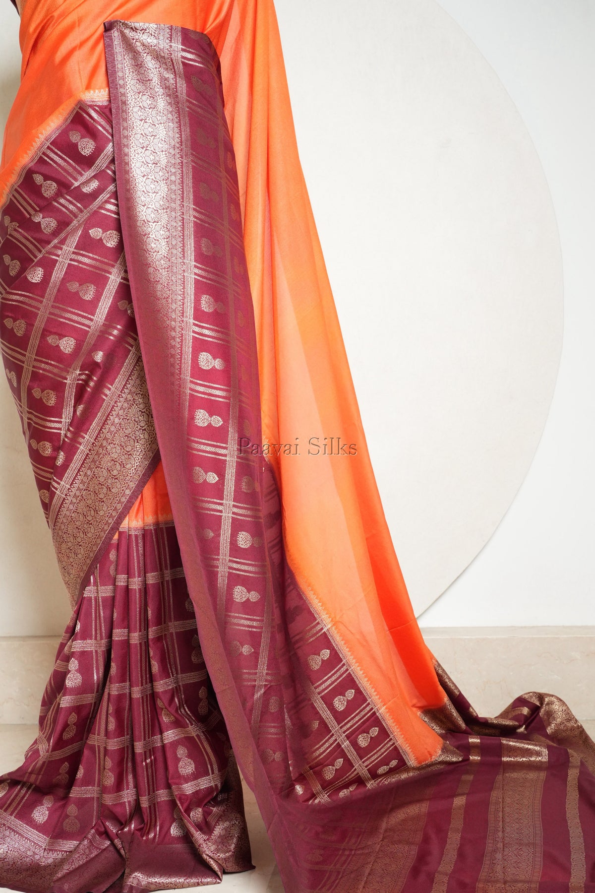 Orange & Maroon Half and Half Saree