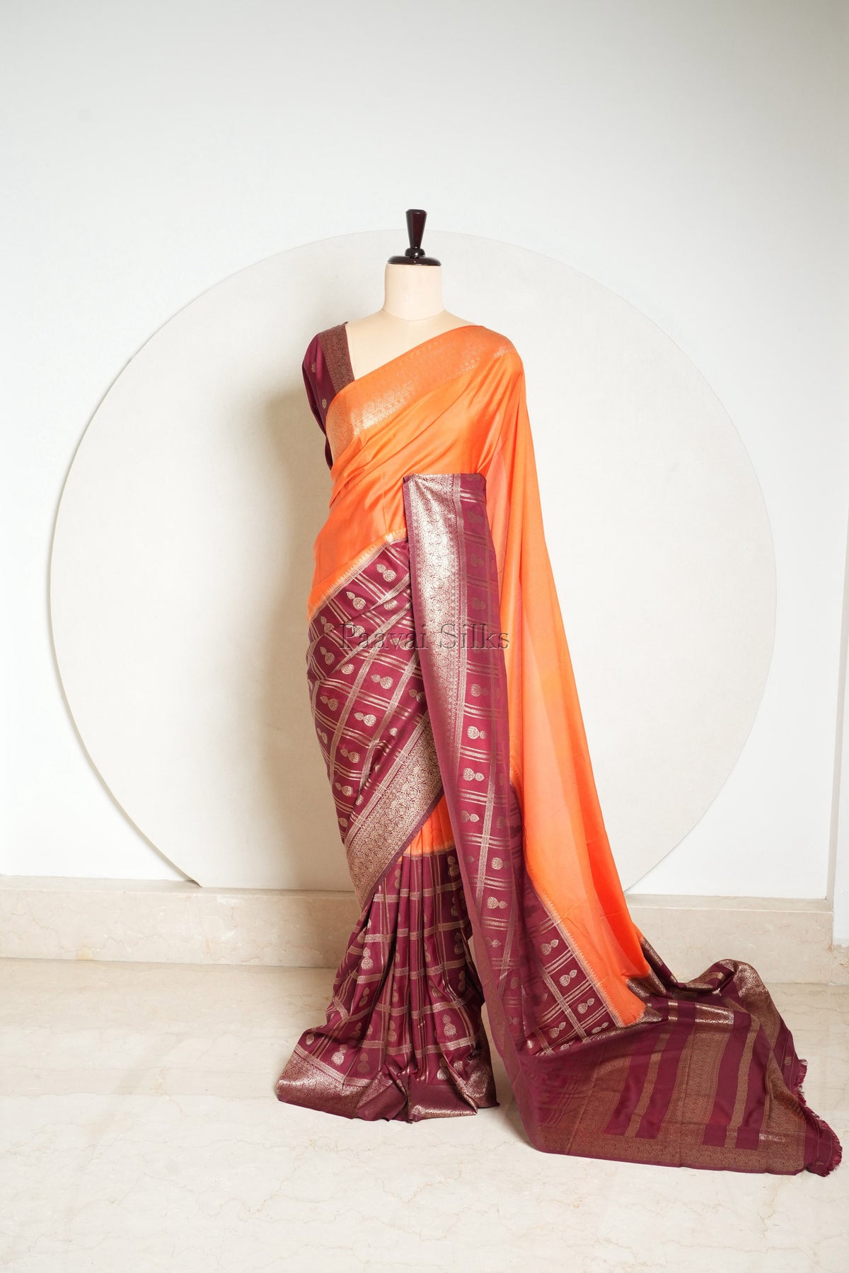 Orange & Maroon Half and Half Saree