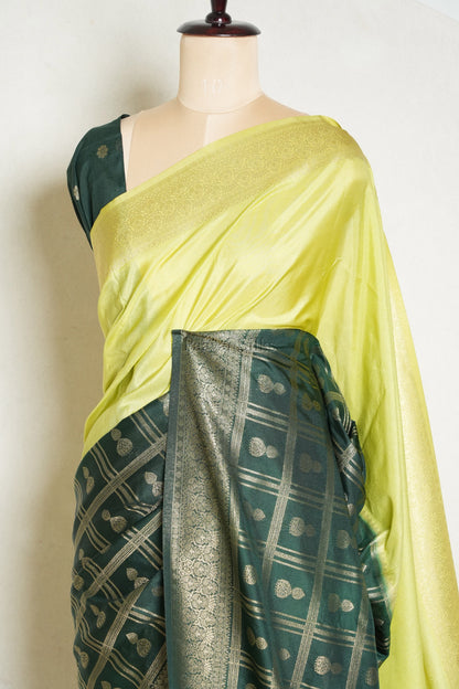 Lime Green & Bottle Green Half and Half Saree