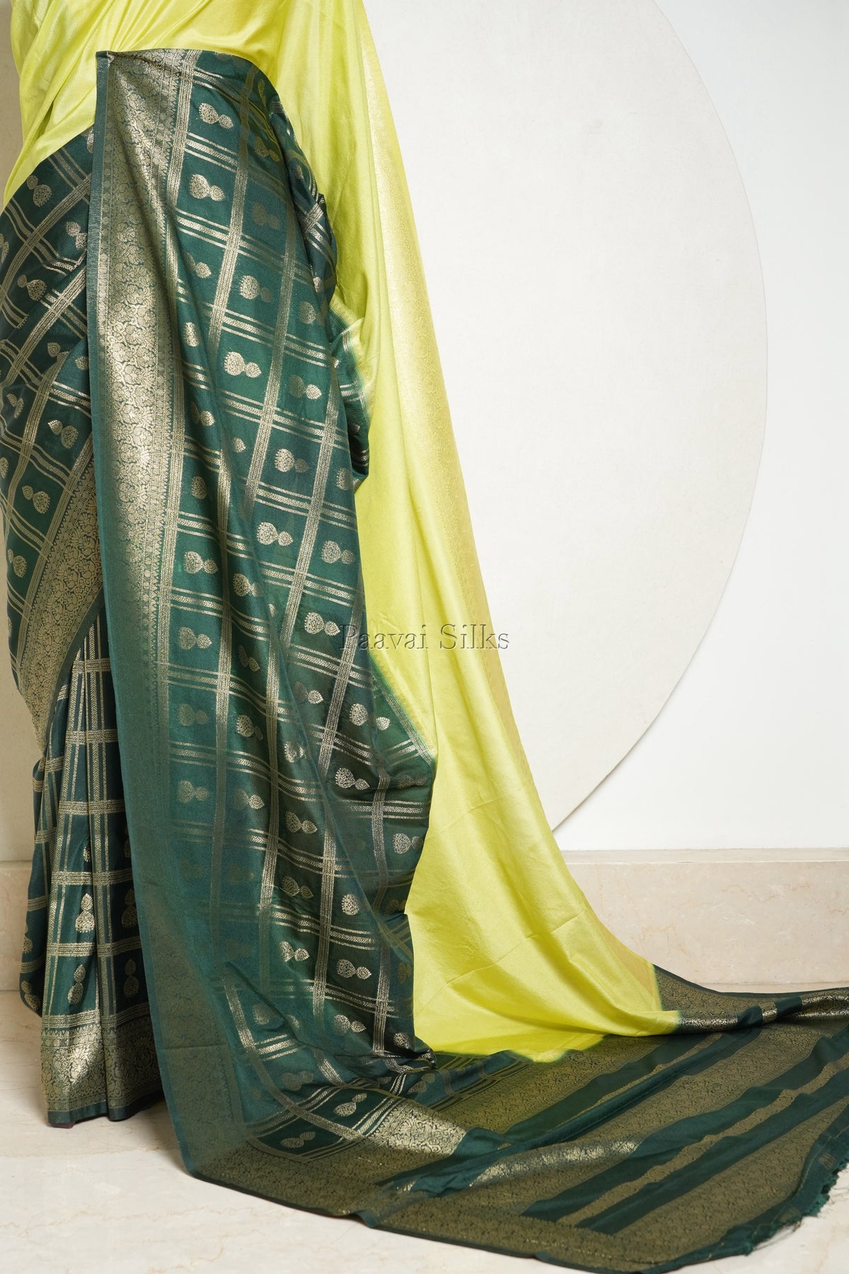 Lime Green & Bottle Green Half and Half Saree