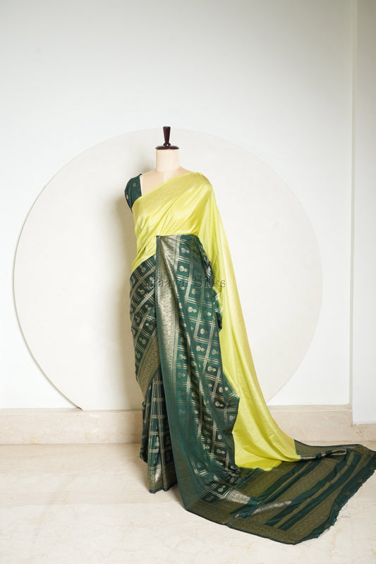 Lime Green & Bottle Green Half and Half Saree