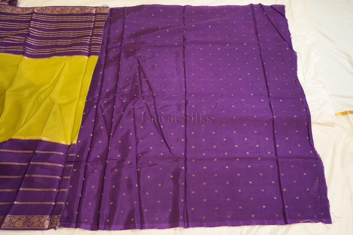 Premium Lime Green Saree with Purple Contrast Border