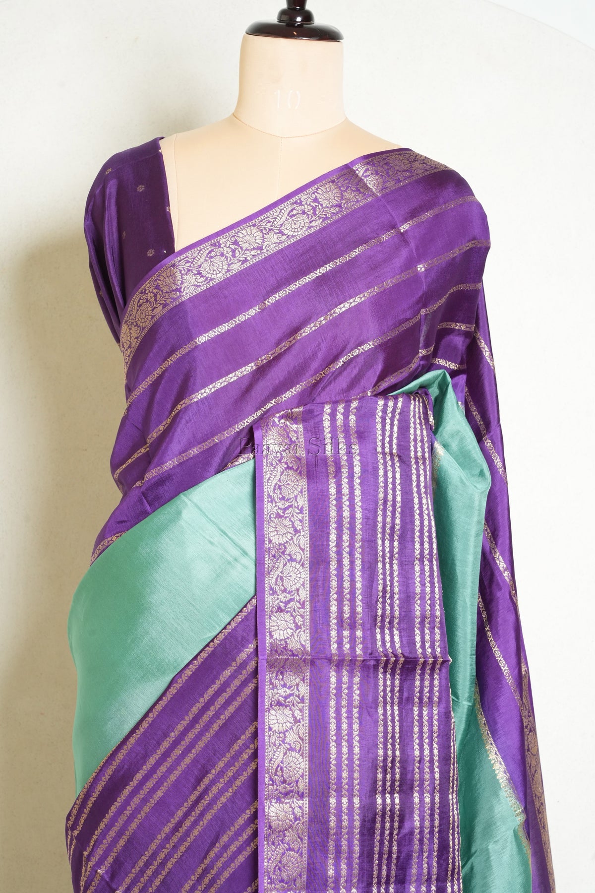 Teal Saree with Purple Contrast border