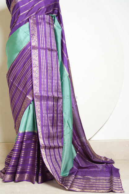 Teal Saree with Purple Contrast border