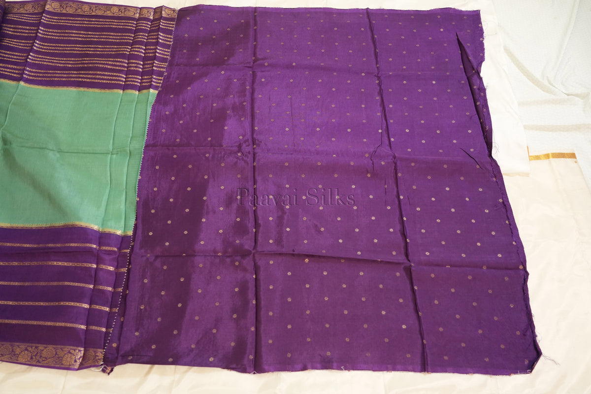 Teal Saree with Purple Contrast border