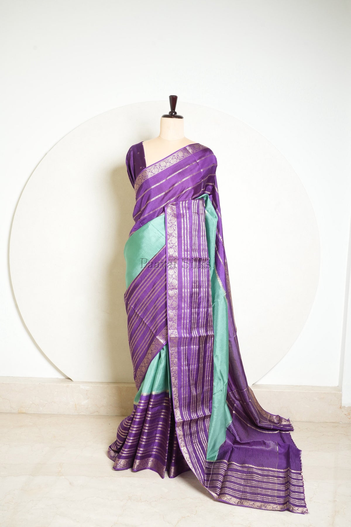 Teal Saree with Purple Contrast border