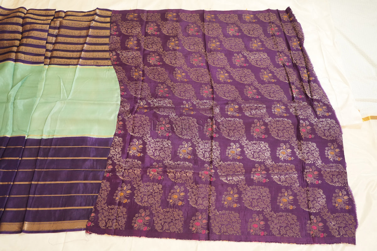 Light Blue Saree with Violet Contrast border and brocade blouse