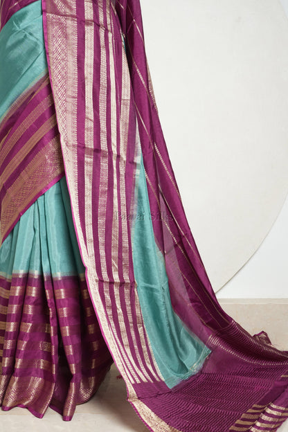 Aqua Blue Saree with Wine Contrast border