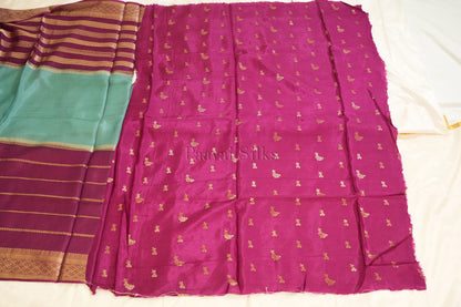 Aqua Blue Saree with Wine Contrast border