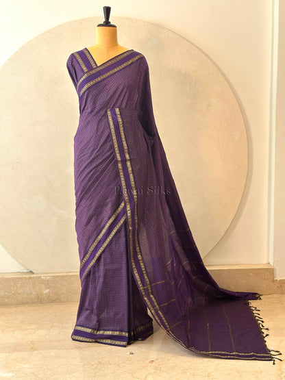Deep Purple Muthu Kattam Cotton Saree with Rettapet Border